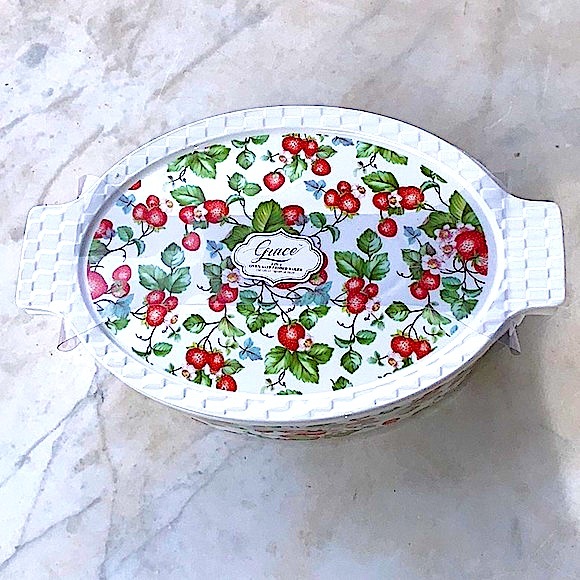 GRACES TEAWARE STRAWBERRY VINE  OVAL BAKER WITH LID 11 INCH NEW - Picture 6 of 10